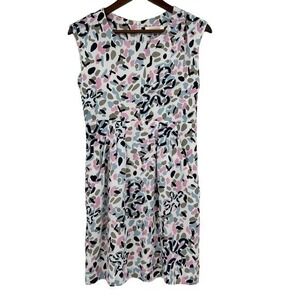 Ellassay white abstract print sheath dress pink & blue size with pockets small